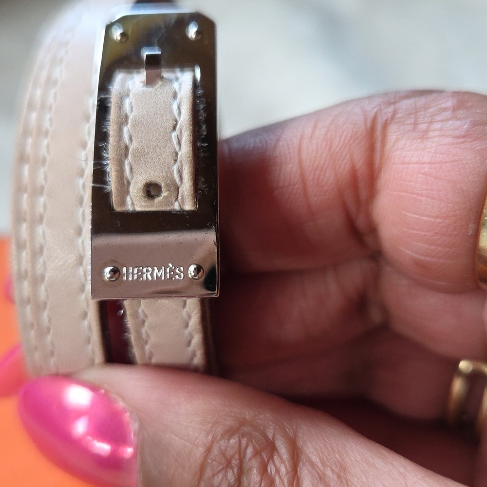 Herms Blush Pink Leather Wrap Bracelet 24" Long